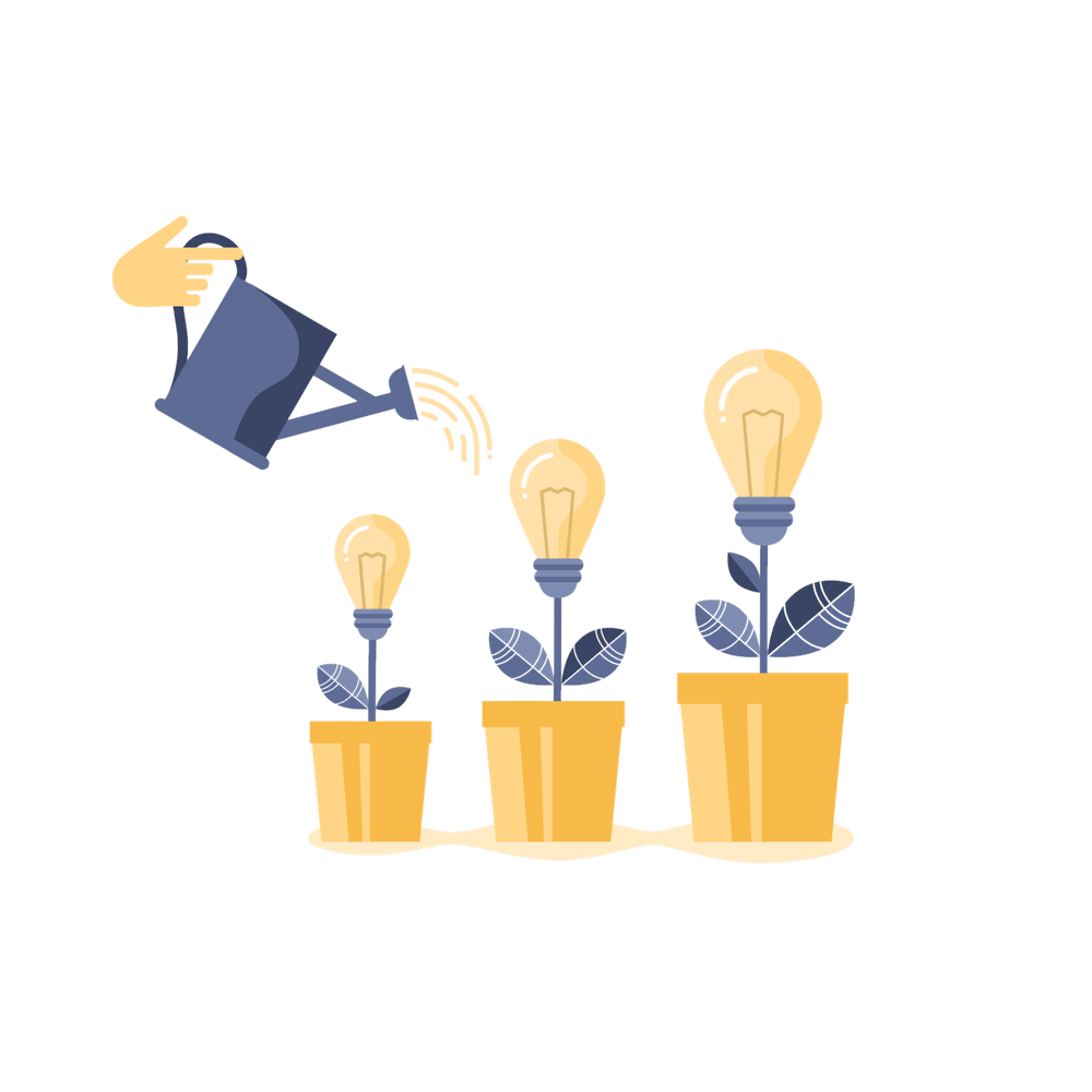 Watering three growing light-bulb plants